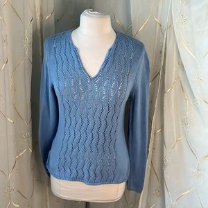Tommy Bahama Sky Blue Openwork V-Neck Sweater